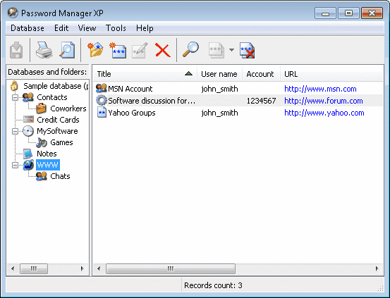 Screenshot of Password Manager XP